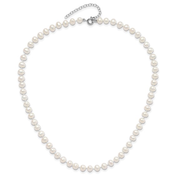 Sterling Silver Madi K Rhodium-plated 5-6mm White Semi-Round Freshwater Cultured Pearl 14 inch with 2 inch Extension Children's Necklace