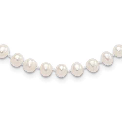 Sterling Silver Madi K Rhodium-plated 5-6mm White Semi-Round Freshwater Cultured Pearl Necklace with 2 Inch Extension, 14"