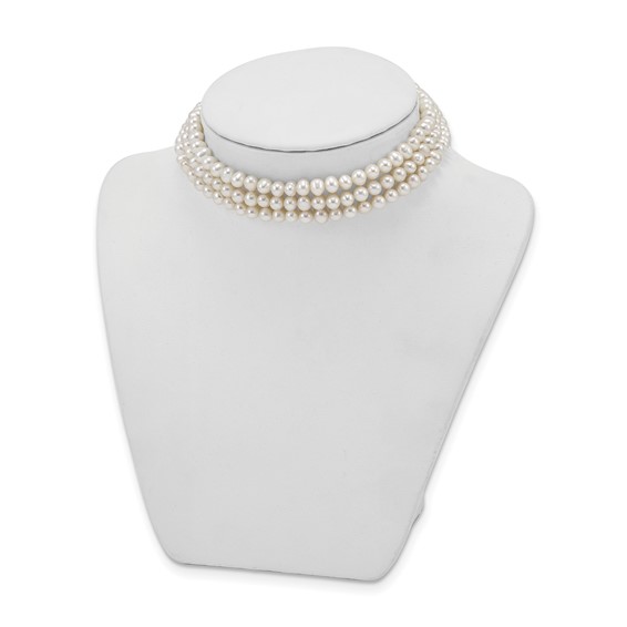 Sterling Silver Rhodium-plated 5-6mm White Semi-Round Freshwater Cultured Pearl 14 inch with 1.5 inch Choker