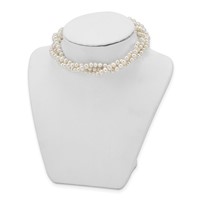 Sterling Silver Rhodium-plated 5-6mm White Semi-Round Freshwater Cultured Pearl 3-Srand Necklace with 1.5 Inch Extension Choker, 14" view 3