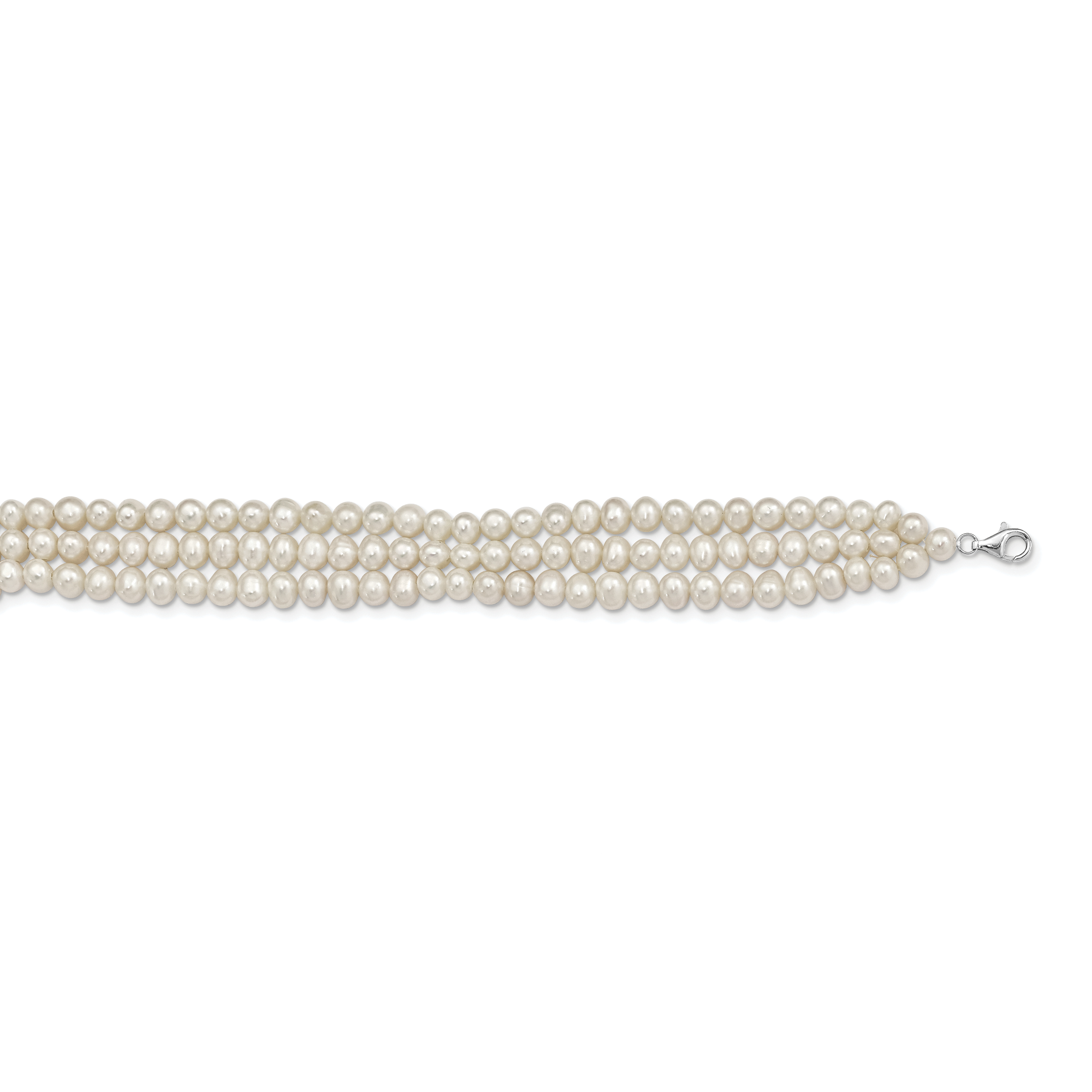 Sterling Silver Rhodium-plated 5-6mm White Semi-Round Freshwater Cultured Pearl 14 inch with 1.5 inch Choker (QH5470-14)