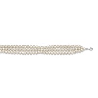 Sterling Silver Rhodium-plated 5-6mm White Semi-Round Freshwater Cultured Pearl 3-Srand Necklace with 1.5 Inch Extension Choker, 14" view 1