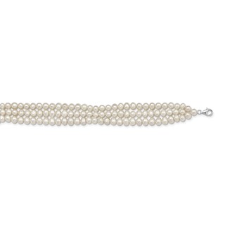 Sterling Silver Rhodium-plated 5-6mm White Semi-Round Freshwater Cultured Pearl 14 inch with 1.5 inch Choker