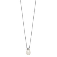 Sterling Silver Rhodium-plated 7-7.5mm White Rice Freshwater Cultured Pearl Necklace with 1.5 Inch Extension, 16" view 2