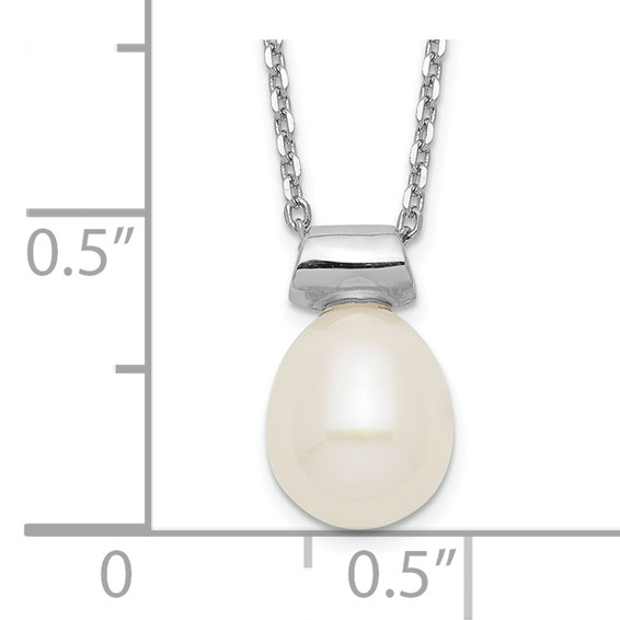 Sterling Silver Rhodium-plated 7-7.5mm White Rice Freshwater Cultured Pearl 16 inch with 1.5 inch Extension Necklace