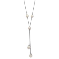 Sterling Silver Rhodium-plated 6-9mm White Teardrop and Semi-Round Freshwater Cultured Pearl 9-Station 2 Drop Necklace with 2 Inch Extension, 16" view 2