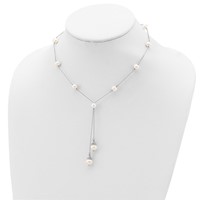 Sterling Silver Rhodium-plated 6-9mm White Teardrop and Semi-Round Freshwater Cultured Pearl 9-Station 2 Drop Necklace with 2 Inch Extension, 16" view 4