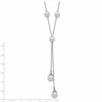 Sterling Silver Rhodium-plated 6-9mm White Teardrop and Semi-Round Freshwater Cultured Pearl 9-Station 2 Drop Necklace with 2 Inch Extension, 16" view 3
