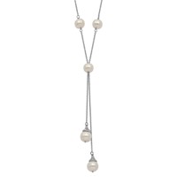 Sterling Silver Rhodium-plated 6-9mm White Teardrop and Semi-Round Freshwater Cultured Pearl 9-Station 2 Drop Necklace with 2 Inch Extension, 16" view 1