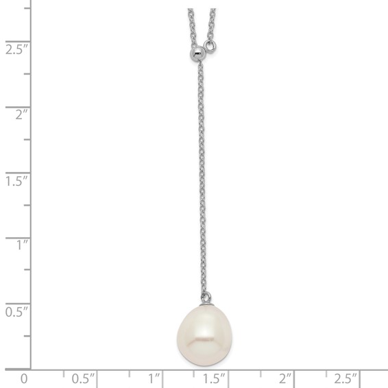 Sterling Silver Rhodium-plated 10-11mm White Rice Freshwater Cultured Pearl Drop 16.5 inch Necklace