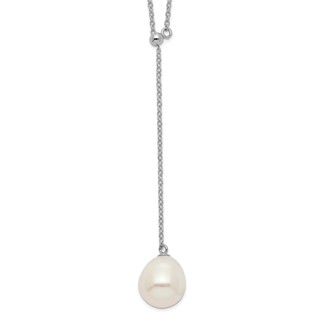 Sterling Silver Rhodium-plated 10-11mm White Rice Freshwater Cultured Pearl Drop 16.5 inch Necklace