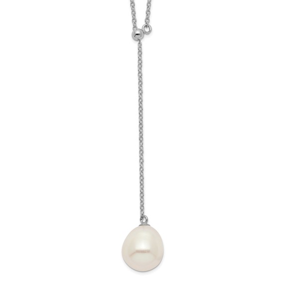 Sterling Silver Rhodium-plated 10-11mm White Rice Freshwater Cultured Pearl Drop 16.5 inch Necklace