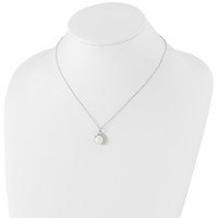 Sterling Silver Rhodium-plated 9-10mm White Button Freshwater Cultured Pearl Necklace, 17" view 4