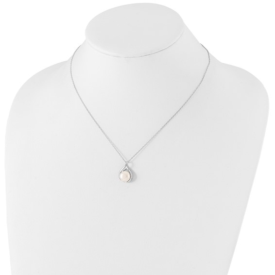 Sterling Silver Rhodium-plated 9-10mm White Button Freshwater Cultured Pearl 17 inch Necklace