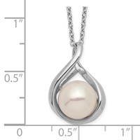 Sterling Silver Rhodium-plated 9-10mm White Button Freshwater Cultured Pearl Necklace, 17" view 3