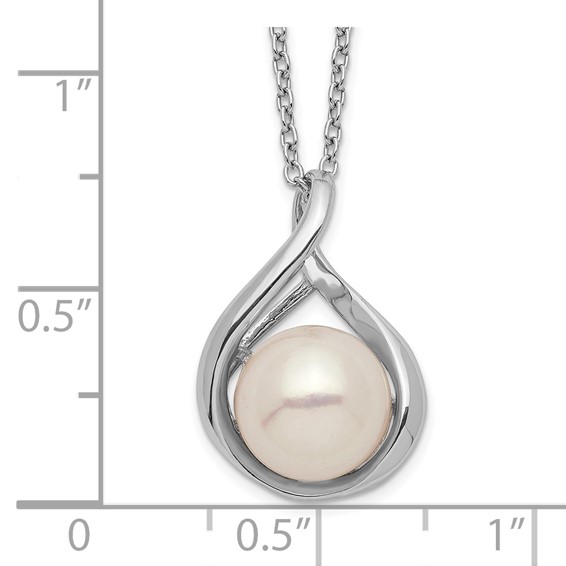Sterling Silver Rhodium-plated 9-10mm White Button Freshwater Cultured Pearl 17 inch Necklace