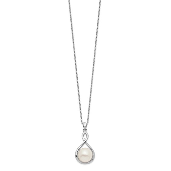 Sterling Silver Rhodium-plated 10-11mm White Button Freshwater Cultured Pearl 17 inch Necklace