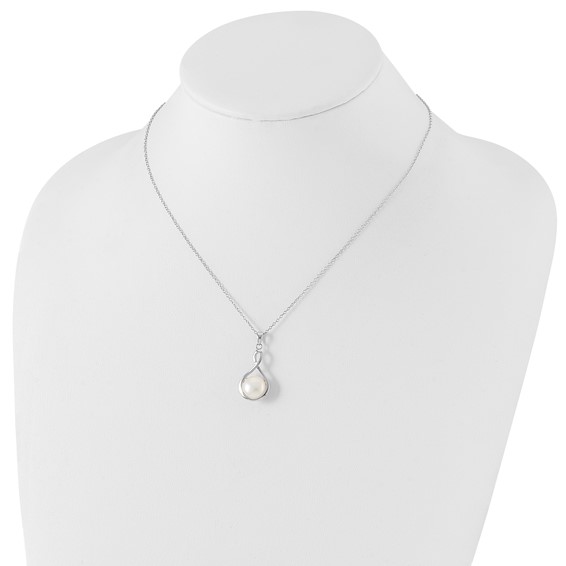 Sterling Silver Rhodium-plated 10-11mm White Button Freshwater Cultured Pearl 17 inch Necklace
