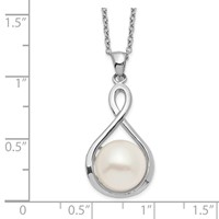 Sterling Silver Rhodium-plated 10-11mm White Button Freshwater Cultured Pearl Necklace, 17" view 3