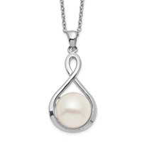 Sterling Silver Rhodium-plated 10-11mm White Button Freshwater Cultured Pearl Necklace, 17" view 1
