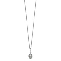 Sterling Silver Rhodium-plated 7-8mm Grey Teardrop Freshwater Cultured Pearl and CZ Necklace, 17" view 2