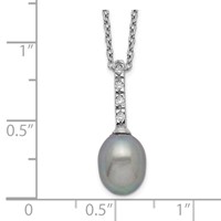 Sterling Silver Rhodium-plated 7-8mm Grey Teardrop Freshwater Cultured Pearl and CZ Necklace, 17" view 3