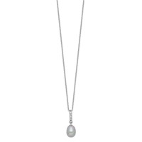 Sterling Silver Rhodium-plated 8-9mm Grey Teardrop Freshwater Cultured Pearl and CZ Necklace, 17" view 2