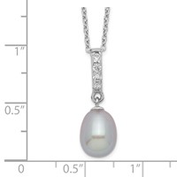 Sterling Silver Rhodium-plated 8-9mm Grey Teardrop Freshwater Cultured Pearl and CZ Necklace, 17" view 3
