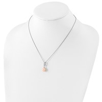 Sterling Silver Rhodium-plated 8-9mm Pink Teardrop Freshwater Cultured Pearl and CZ Necklace, 17" view 4