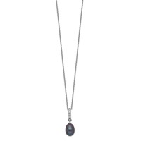 Sterling Silver Rhodium-plated 8-9mm Black Teardrop Freshwater Cultured Pearl and CZ Necklace, 17" view 2
