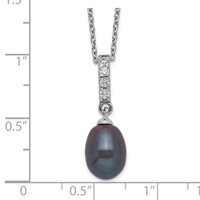 Sterling Silver Rhodium-plated 8-9mm Black Teardrop Freshwater Cultured Pearl and CZ Necklace, 17" view 3