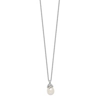 Sterling Silver Rhodium-plated 8-9mm White Teardrop Freshwater Cultured Pearl Necklace, 17" view 2