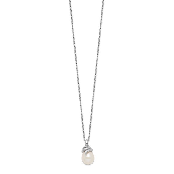 Sterling Silver Rhodium-plated 8-9mm White Teardrop Freshwater Cultured Pearl 17 inch Necklace