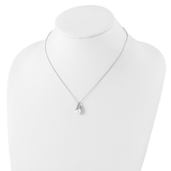 Sterling Silver Rhodium-plated 8-9mm White Teardrop Freshwater Cultured Pearl 17 inch Necklace