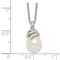 Sterling Silver Rhodium-plated 8-9mm White Teardrop Freshwater Cultured Pearl Necklace, 17" view 3