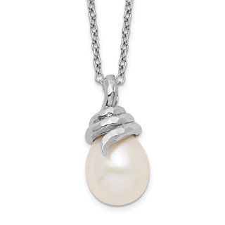 Sterling Silver Rhodium-plated 8-9mm White Teardrop Freshwater Cultured Pearl 17 inch Necklace