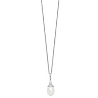 Sterling Silver Rhodium-plated 8-9mm White Teardrop Freshwater Cultured Pearl Necklace, 17" view 2