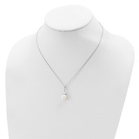 Sterling Silver Rhodium-plated 8-9mm White Teardrop Freshwater Cultured Pearl Necklace, 17" view 4