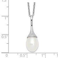 Sterling Silver Rhodium-plated 8-9mm White Teardrop Freshwater Cultured Pearl Necklace, 17" view 3