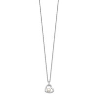 Sterling Silver Rhodium-plated 4-5mm White Button Freshwater Cultured Pearl Heart Necklace, 17" view 2