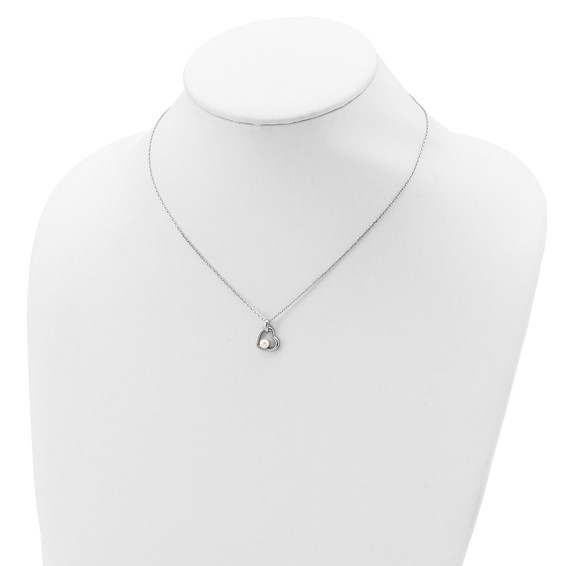 Sterling Silver Rhodium-plated 4-5mm White Button Freshwater Cultured Pearl Heart 17 inch Necklace