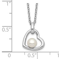 Sterling Silver Rhodium-plated 4-5mm White Button Freshwater Cultured Pearl Heart Necklace, 17" view 3