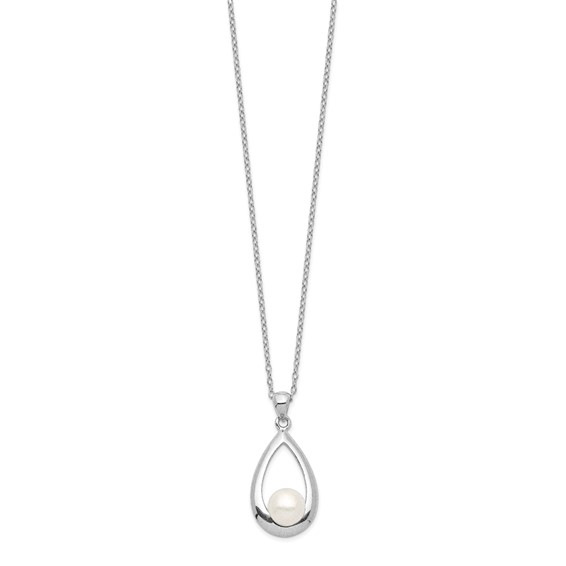 Sterling Silver Rhodium-plated 6-7mm White Button Freshwater Cultured Pearl 17 inch Necklace