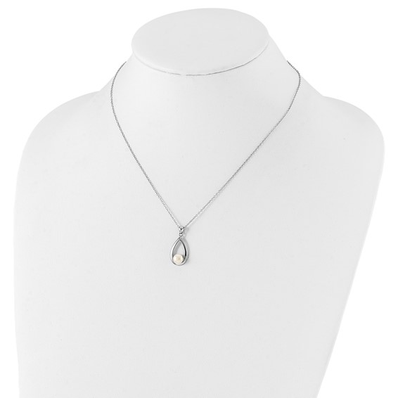 Sterling Silver Rhodium-plated 6-7mm White Button Freshwater Cultured Pearl 17 inch Necklace