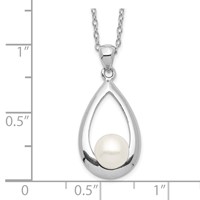 Sterling Silver Rhodium-plated 6-7mm White Button Freshwater Cultured Pearl Necklace, 17" view 3