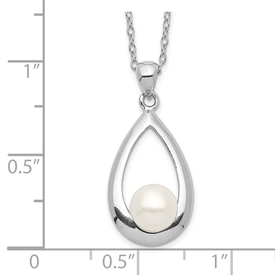 Sterling Silver Rhodium-plated 6-7mm White Button Freshwater Cultured Pearl 17 inch Necklace