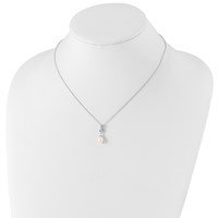 Sterling Silver Rhodium-plated 6-7mm White Teardrop Freshwater Cultured Pearl and CZ Necklace, 17" view 4