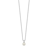 Sterling Silver Rhodium-plated 7-7.5mm White Round Freshwater Cultured Pearl Necklace, 17" view 2