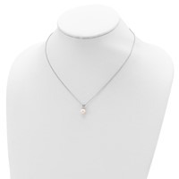 Sterling Silver Rhodium-plated 7-7.5mm White Round Freshwater Cultured Pearl Necklace, 17" view 4