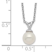 Sterling Silver Rhodium-plated 7-7.5mm White Round Freshwater Cultured Pearl Necklace, 17" view 3